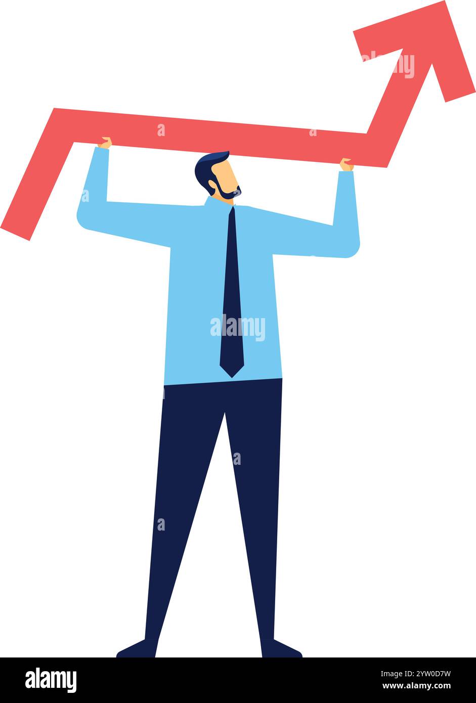 Uomo d'affari con una grande freccia rossa rivolta verso l'alto, che rappresenta una crescita, un successo e un successo positivi nel mondo del business e della finanza. Illustrazione Vettoriale Uomo d'affari con una grande freccia rossa rivolta verso l'alto, che rappresenta una crescita, un successo e un successo positivi nel mondo del business e della finanza. Illustrazione Vettoriale