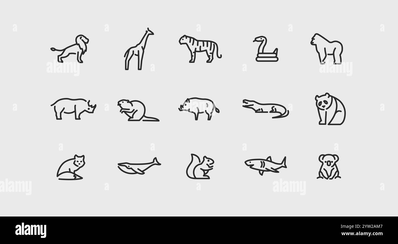 Set icone animali Illustrazione Vettoriale