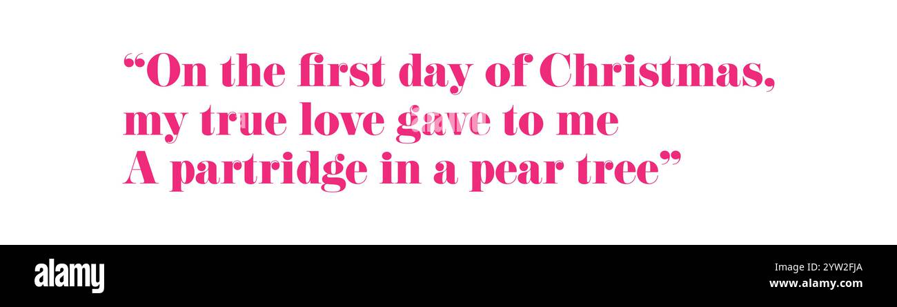 Allegra grafica a tema natalizio con la linea iconica del primo giorno di Natale, il mio vero amore mi ha regalato una pergamena in un albero di pera, Illustrazione Vettoriale