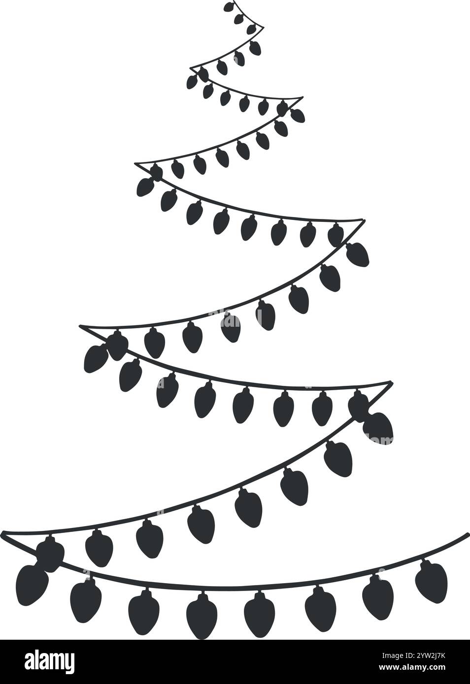 Ghirlanda di luci a forma di albero di Natale. Illustrazione grafica vettoriale. Composizione natalizia per decorazioni di Capodanno. Sfondo delle vacanze invernali Illustrazione Vettoriale