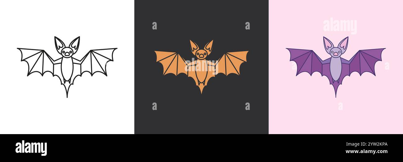 Set di icone vettoriali BAT. Modello con logo nero e colorato Illustrazione Vettoriale