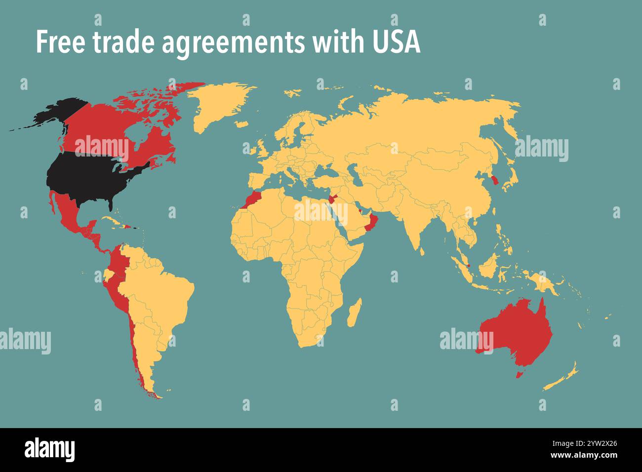 Mappa mondiale dei paesi con accordi di libero scambio (ALS) con gli Stati Uniti Foto Stock