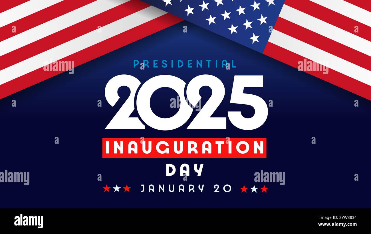 Banner per il giorno di inaugurazione del presidente degli Stati Uniti nel 2025. Diapositiva web modificabile per il giorno dell'inaugurazione, 20 gennaio. Illustrazione vettoriale Illustrazione Vettoriale