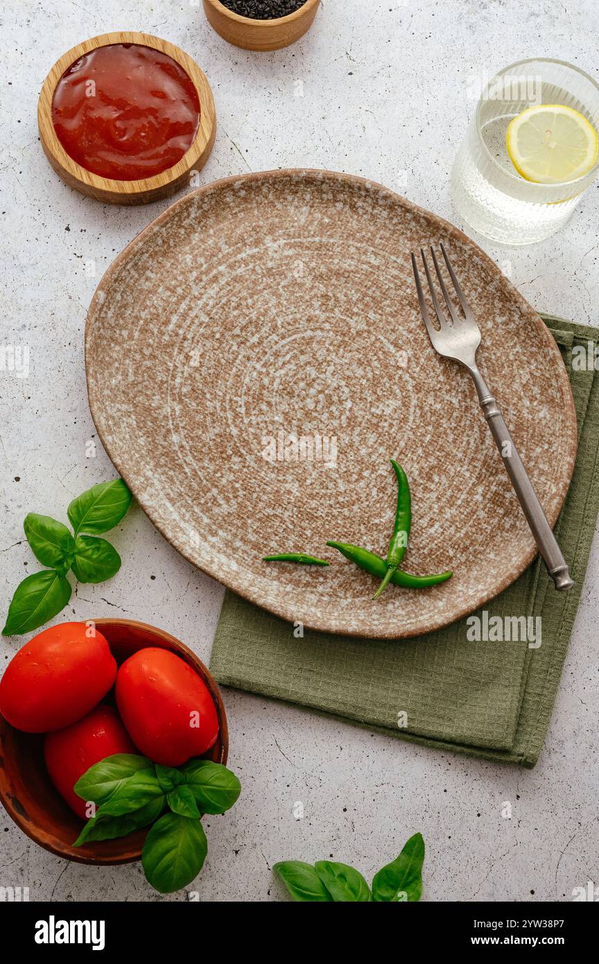 un tavolo da pranzo fisso. piatto fatto a mano Foto Stock