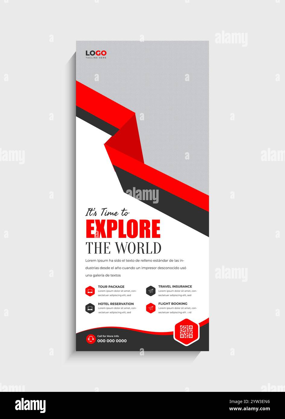 Design del modello di banner roll up per agenzie di viaggio Illustrazione Vettoriale