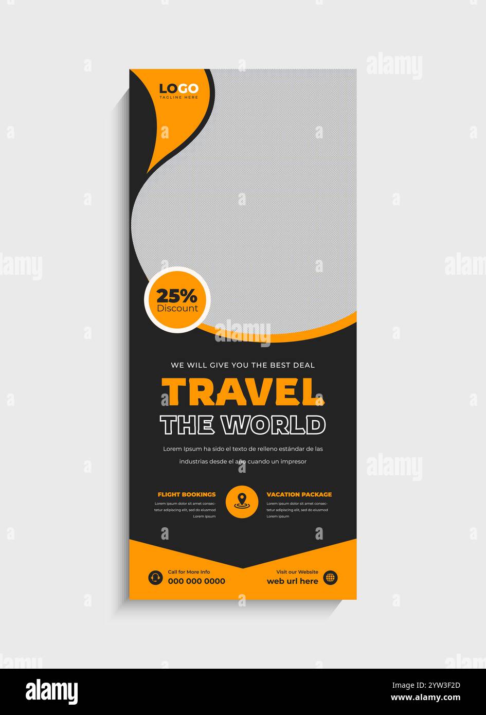 Design del modello di banner roll up per agenzie di viaggio Illustrazione Vettoriale