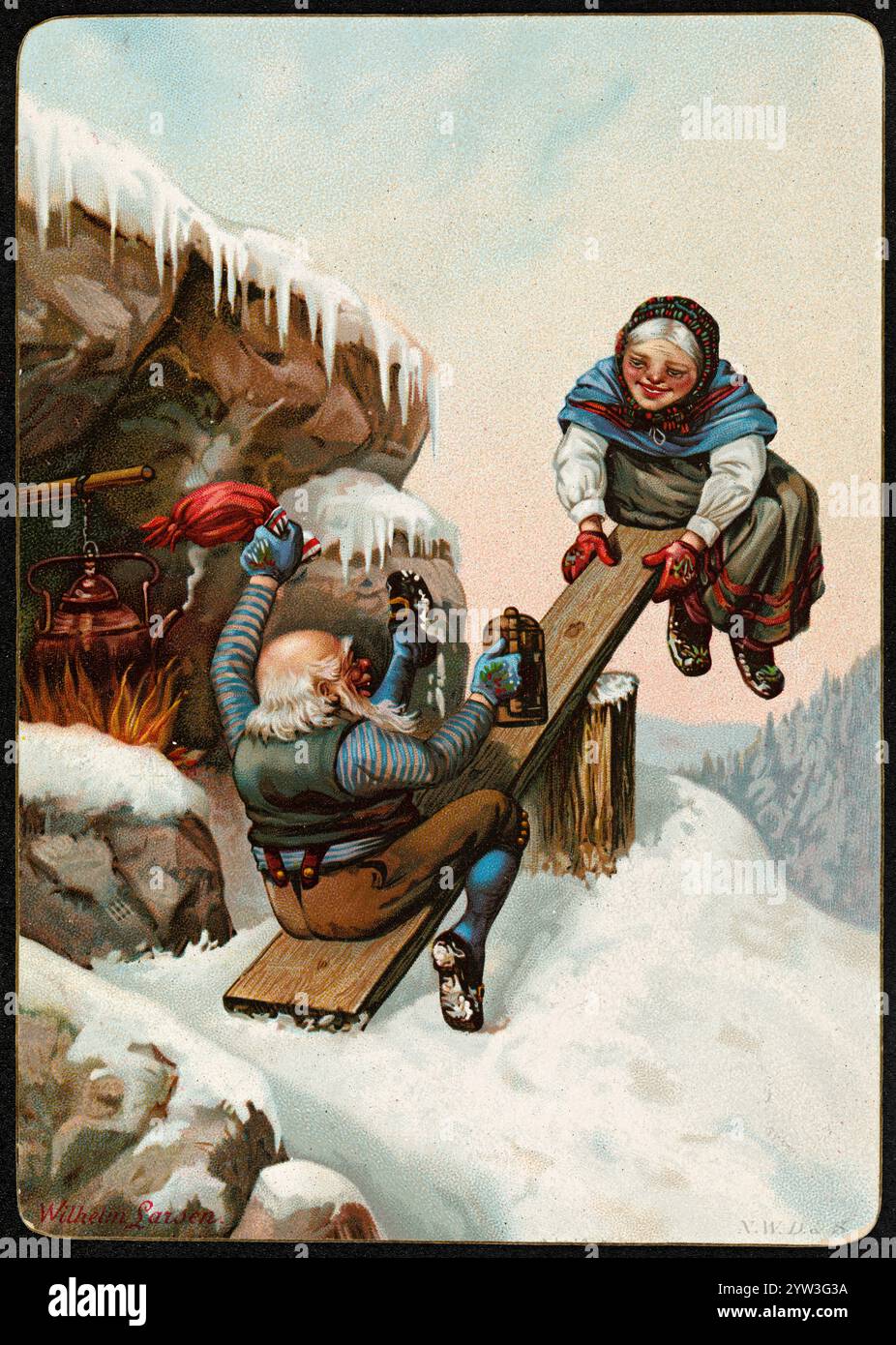 Biglietto di Natale 1890-1895 illustrato da Wilhelm Larsen, Norvegia Foto Stock