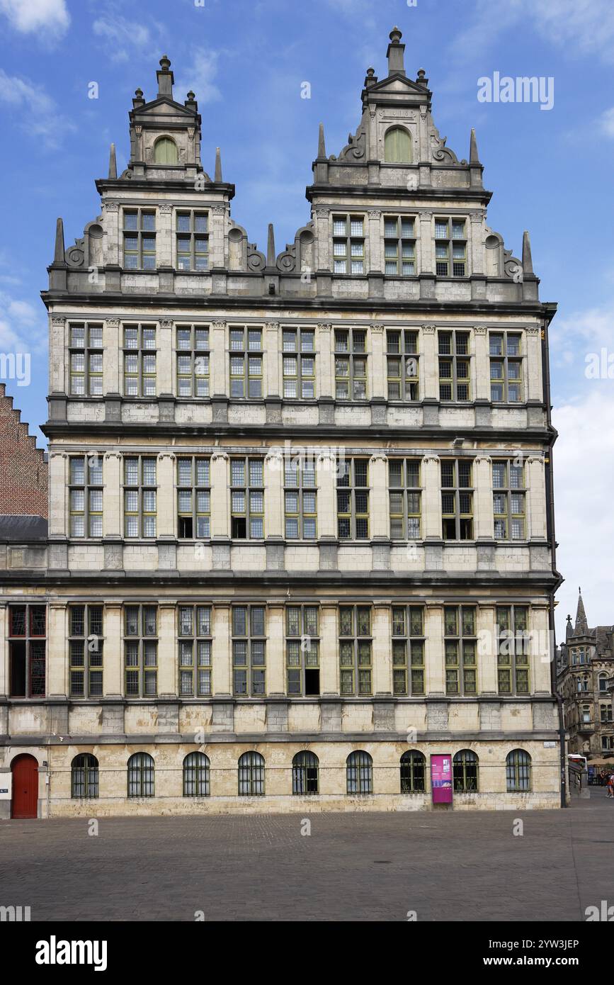 Storico municipio Stadhuis, vista laterale, Gand, Fiandre, Belgio, Europa Foto Stock