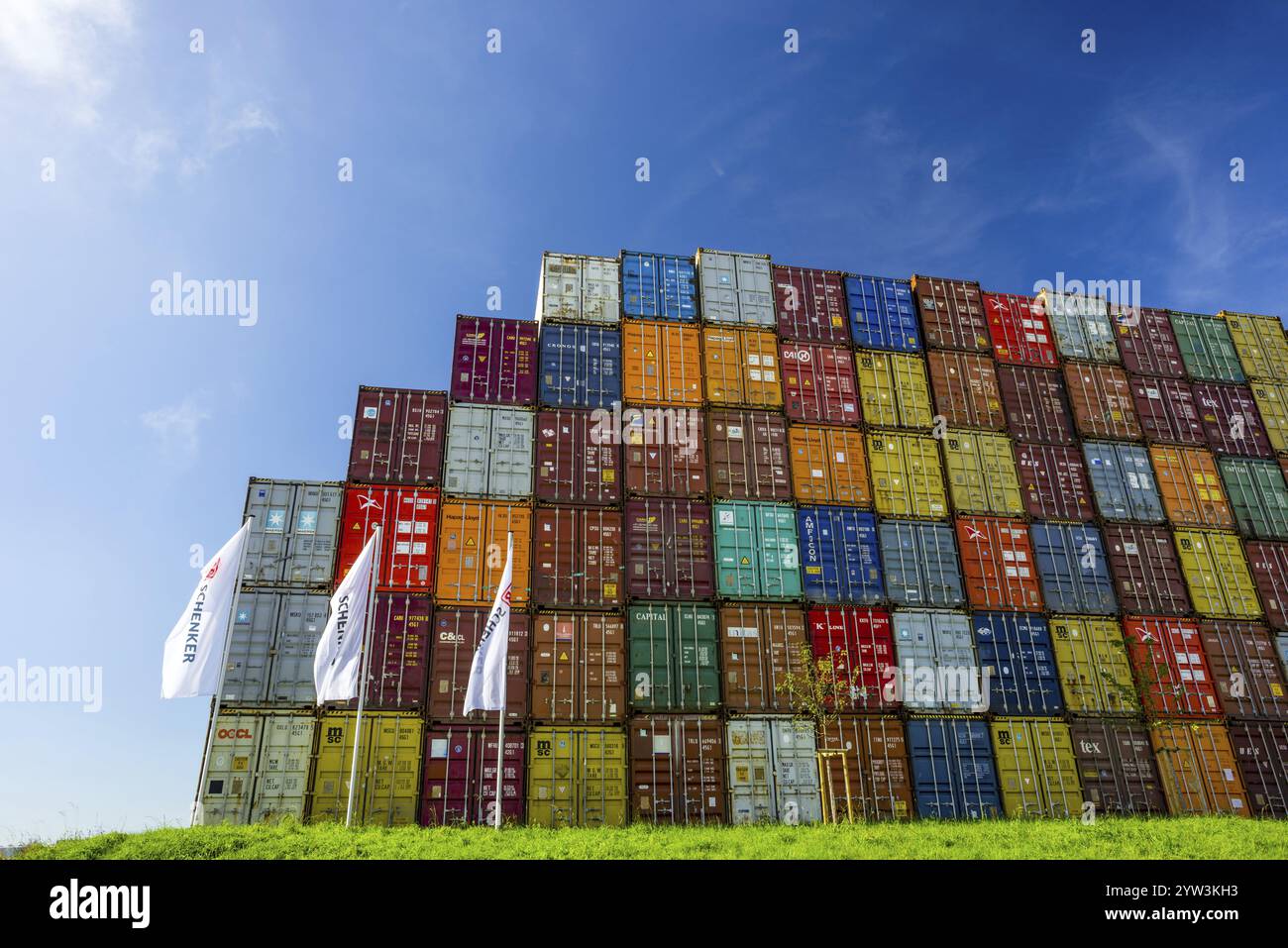 Container, stazione di carico di Dornstadt vicino Ulm, Baden-Wuerttemberg, Germania, Europa Foto Stock