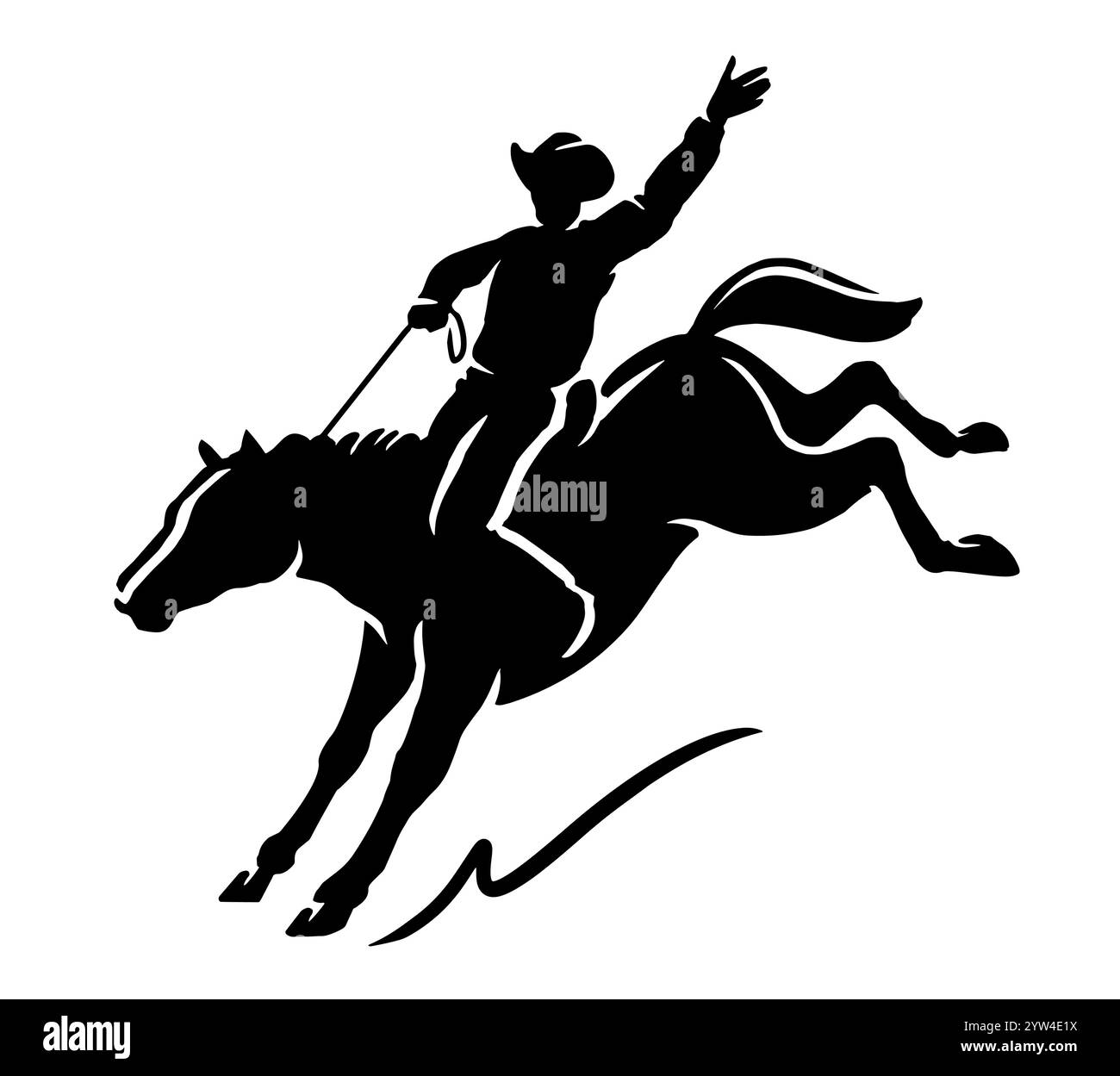 Cowboy rodeo su cavallo da corsa, silhouette. Rodeo Competition, emblema, simbolo o logo per sport estremi Illustrazione Vettoriale
