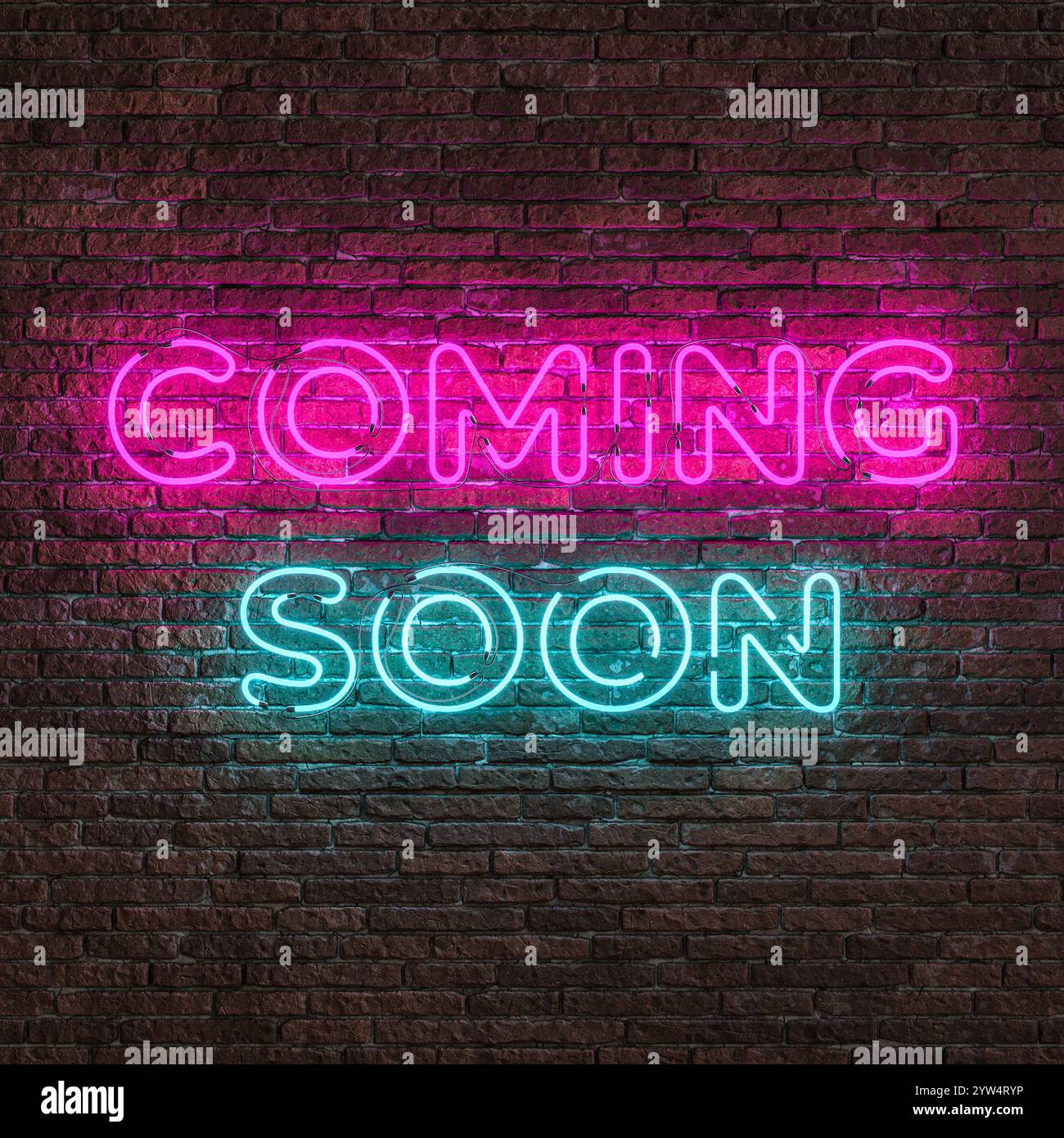 Segnaletica al neon rosa e blu presto disponibile in 3d per pareti in mattoni Foto Stock