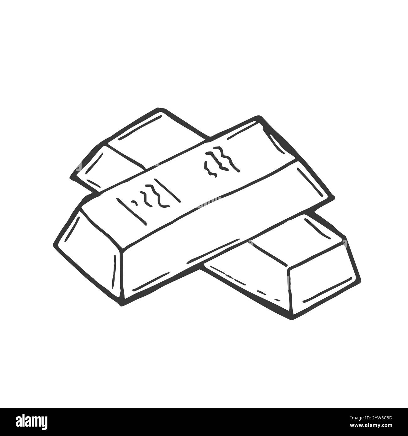 Schizzo di lingotti dorati con incisione. Gruppo di blocchi in kg del vault solidi isolati su sfondo bianco. Illustrazione Vettoriale