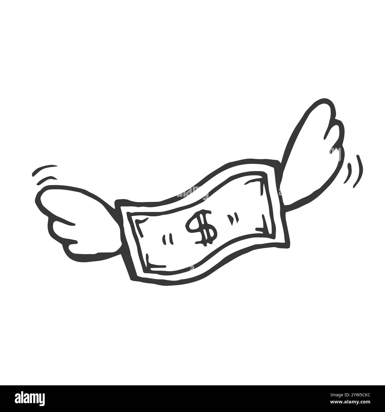 Banconota da un dollaro con ali di pollo. Soldi volanti. Illustrazione Vettoriale