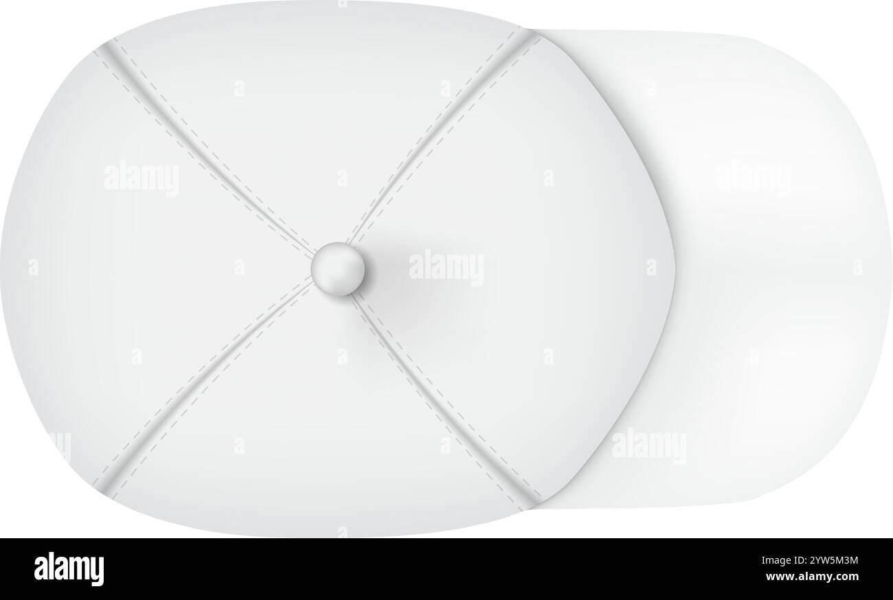 Cappellino da baseball bianco classico su sfondo bianco, caratterizzato da un design semplice e da uno spazio vuoto per la personalizzazione, ideale per mostrare loghi o. Illustrazione Vettoriale