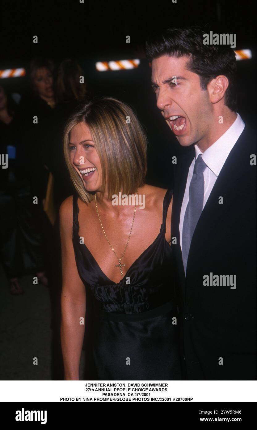 7 GENNAIO 2001 - JENNIFER ANISTON, DAVID SCHWIMMER. 27° PREMIO ANNUALE PEOPLE CHOICE AWARDS. PASADENA, CA 1/7/2001 (immagine di credito: © Nina Prommer/ZUMA Press Wire) SOLO PER USO EDITORIALE! Non per USO commerciale! Foto Stock