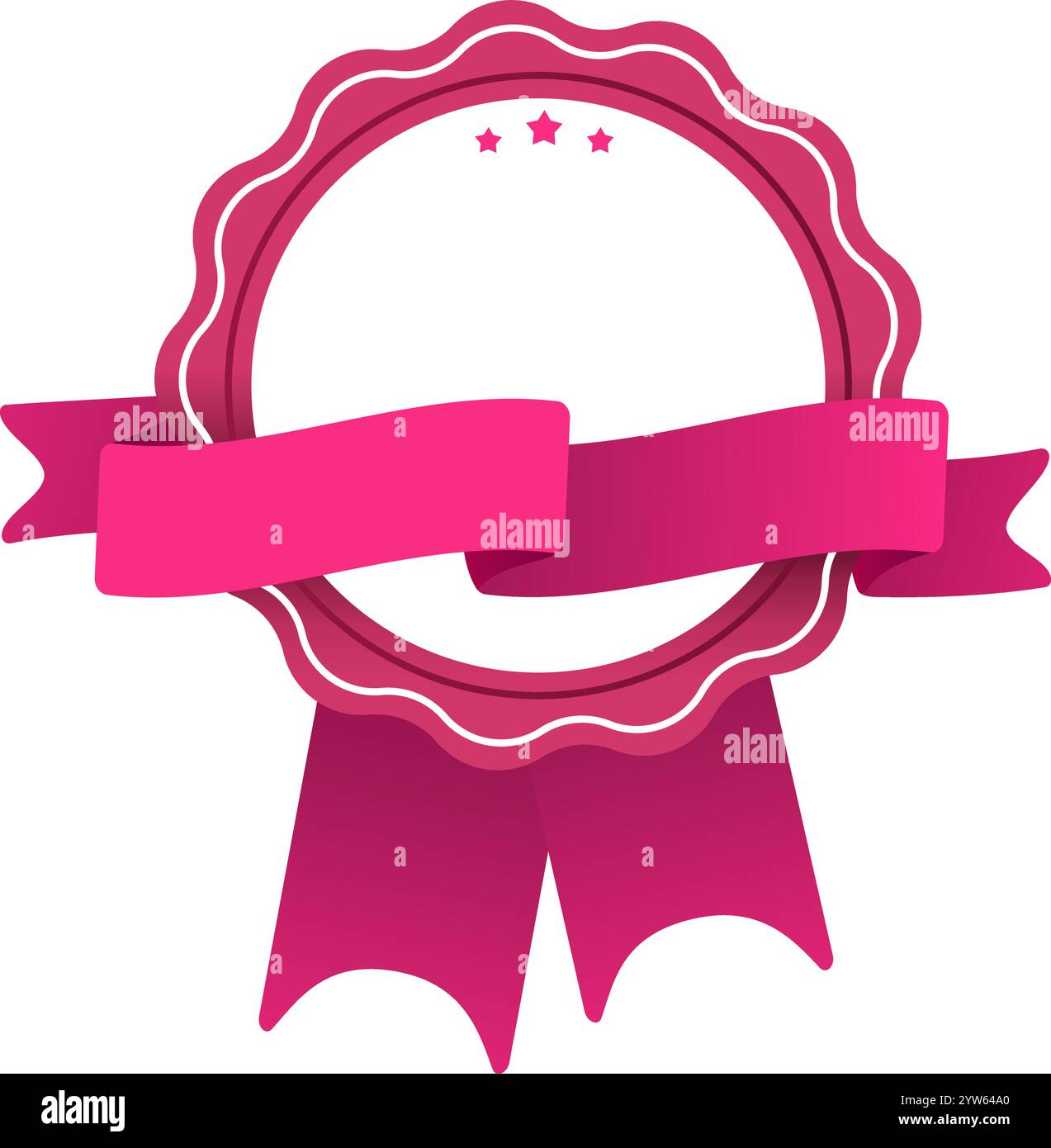 Distintivo rosa vuoto con un nastro e tre stelle, che simboleggiano il successo e il riconoscimento per prestazioni eccezionali e straordinarie Illustrazione Vettoriale