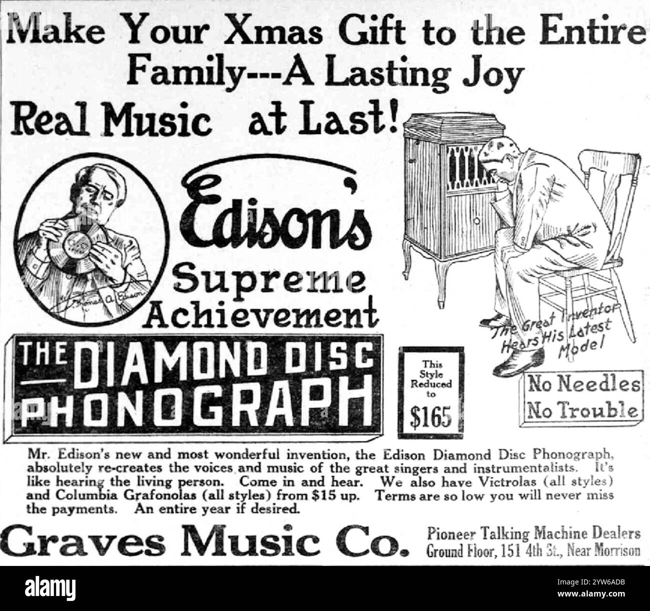 Annuncio quotidiano Edison Diamond Disc Phonograph 1915 Foto Stock