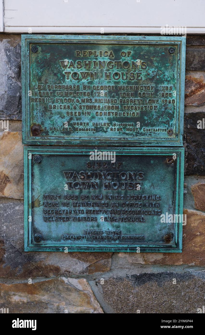Alexandria, Virginia, Stati Uniti. Storico marchio che denota la Town House di George Washington. Foto Stock