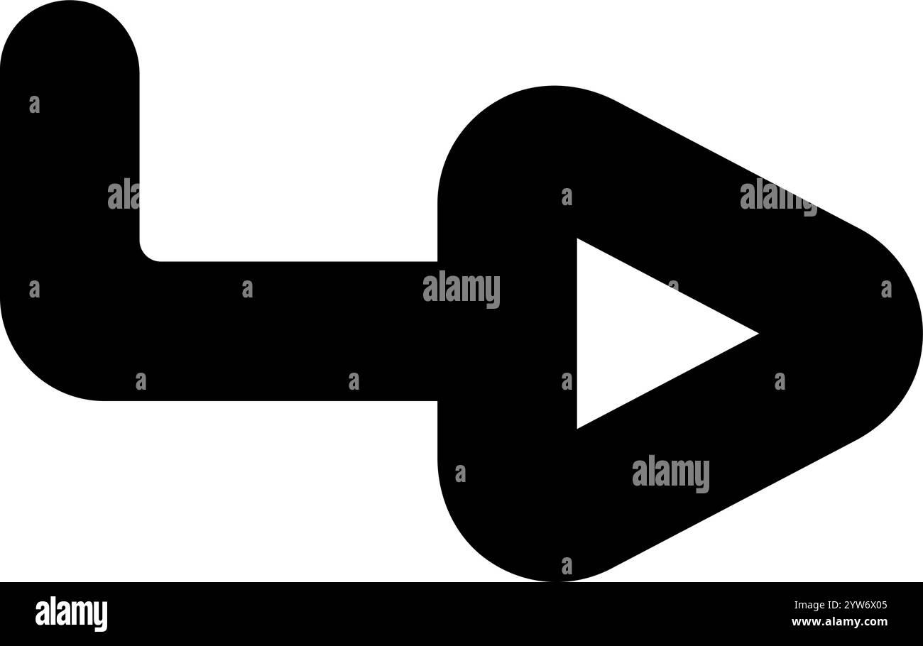 Semplice icona nera del pulsante di riproduzione con angoli arrotondati rivolti verso destra, isolata su sfondo bianco, ideale per interfacce multimediali e video Illustrazione Vettoriale