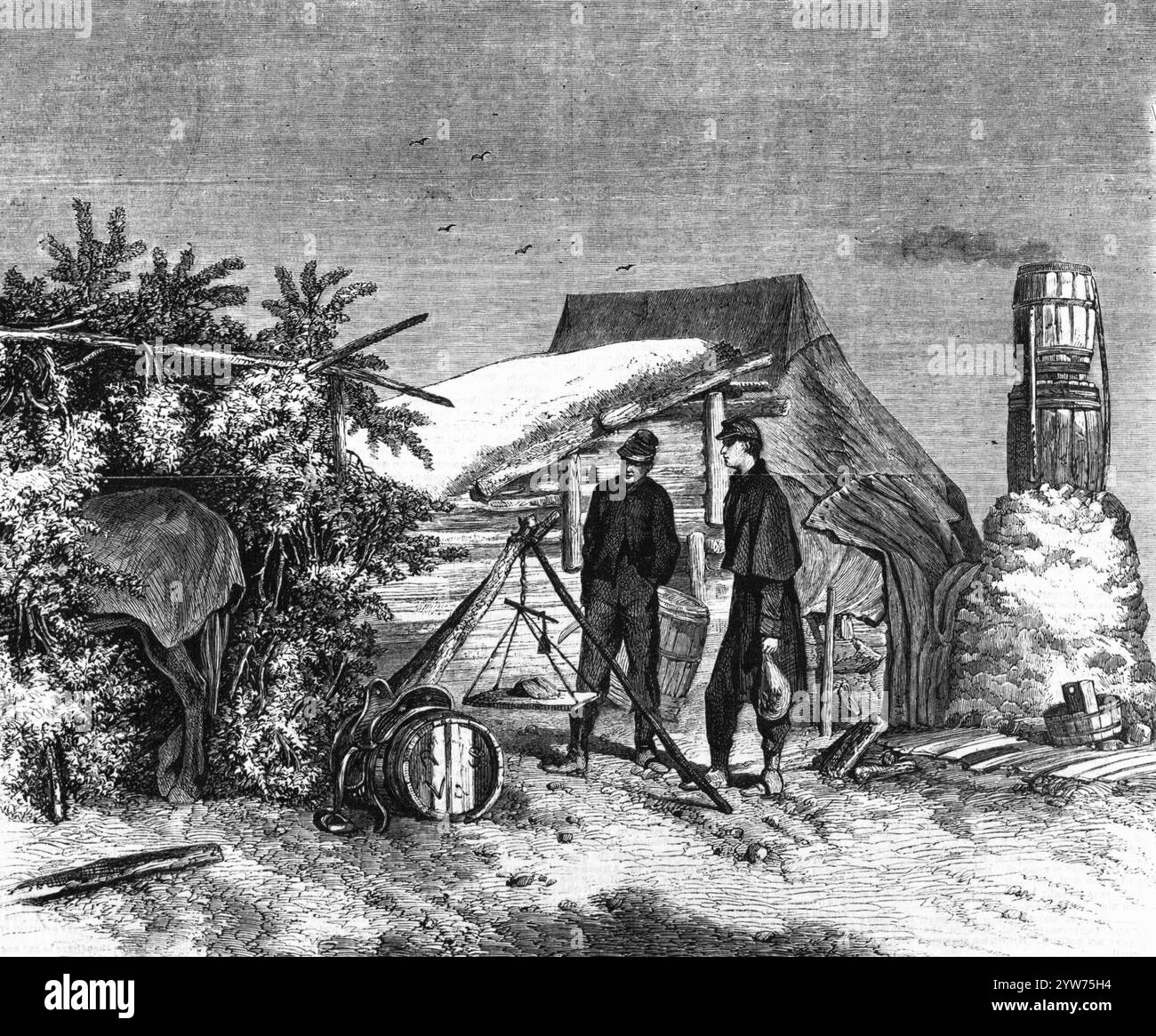 Schizzi della vita dell'esercito - pesare le razioni della guerra civile americana Foto Stock