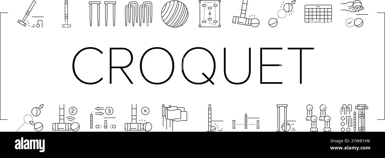 le icone della palla da gioco del mazzuolo per croquet impostano il vettore Illustrazione Vettoriale