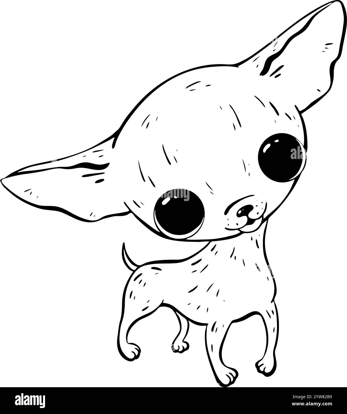 Una simpatica e adorabile illustrazione Cartoon Chihuahua con occhi grandi ed espressivi Illustrazione Vettoriale