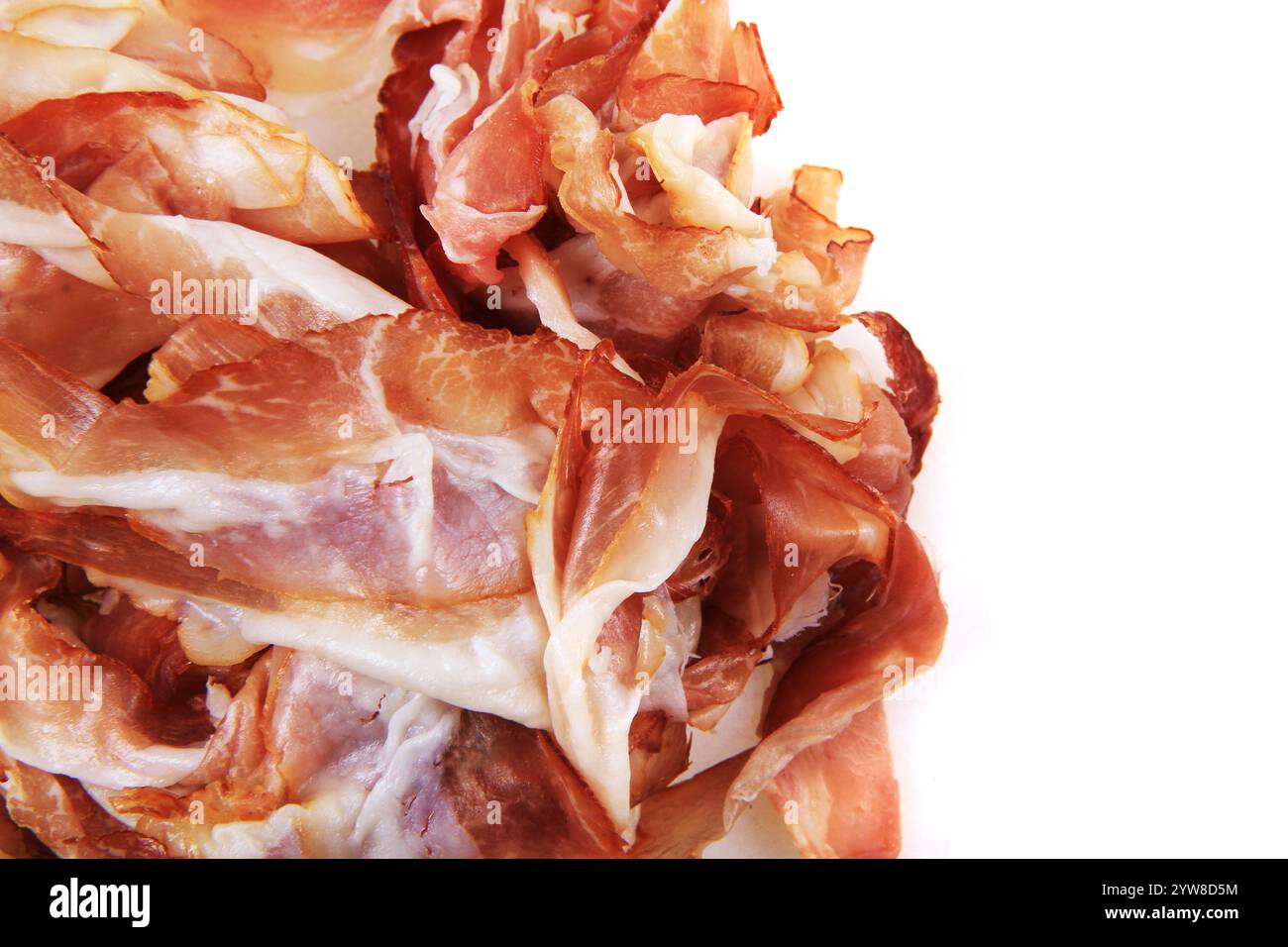 prosciutto secco isolato su fondo bianco Foto Stock