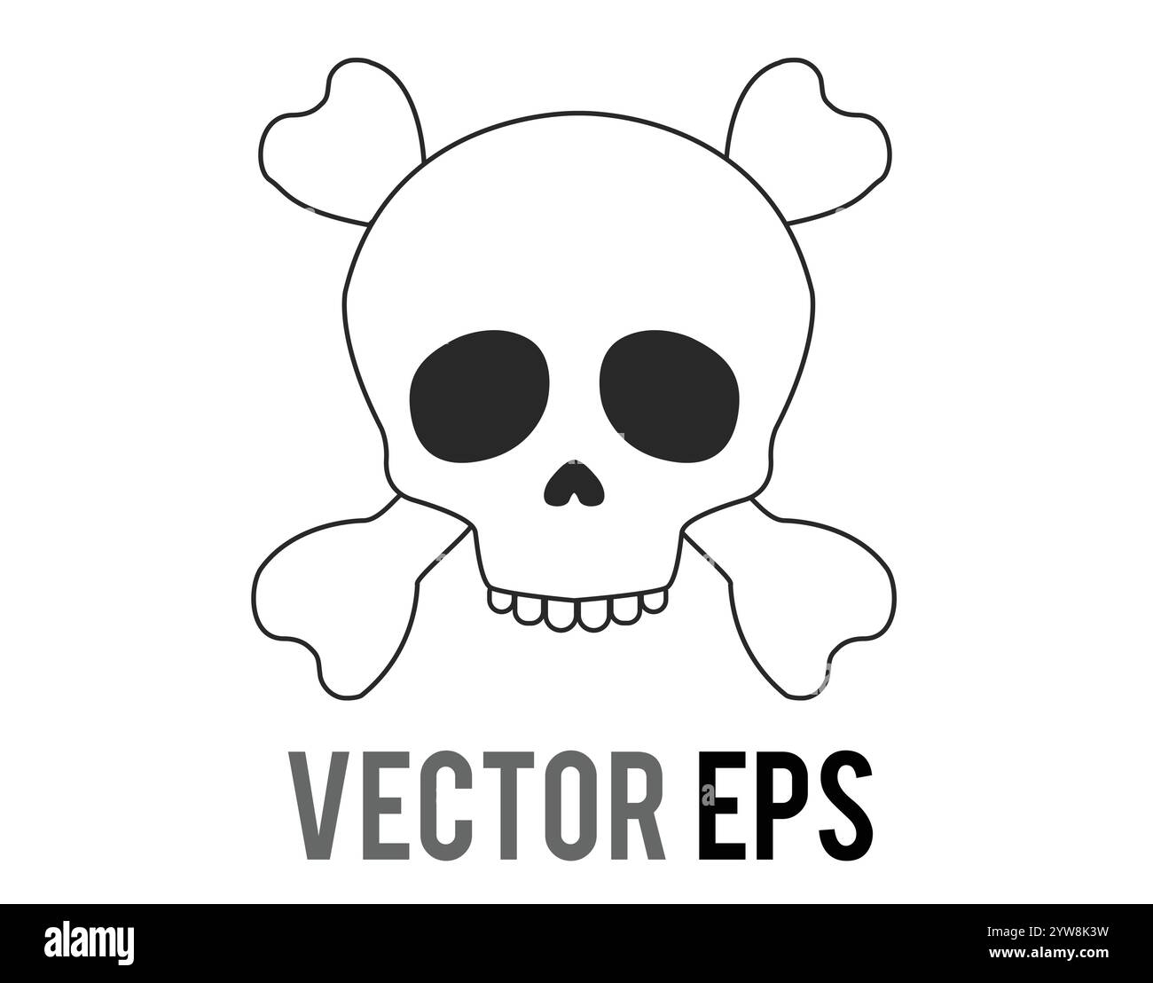 Il gradiente vettoriale isolato del cranio umano grigio biancastro con icona delle ossa incrociate, esprime comunemente la morte figurativa, morendo di risate estreme, frustrazione Illustrazione Vettoriale