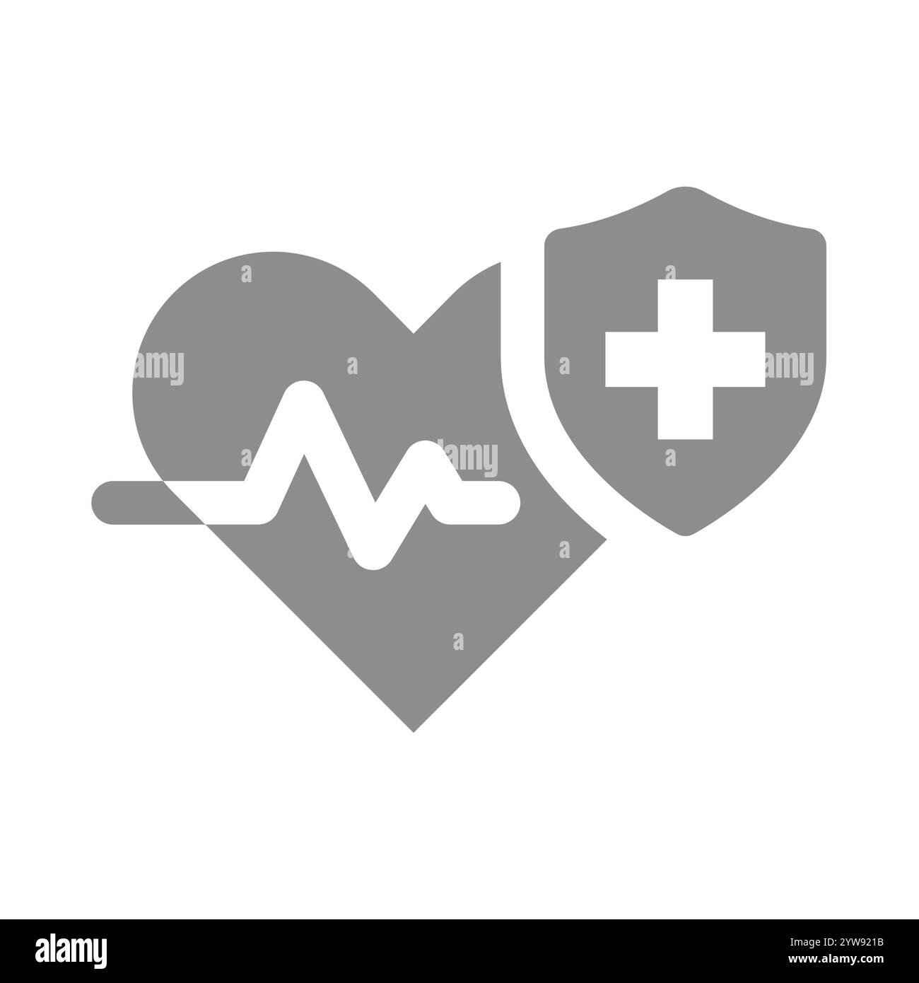 Icona vettore assistenza cardiaca. Battito cardiaco e scudo medico incrociato. Illustrazione Vettoriale