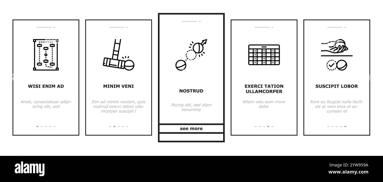 le icone di onboarding della palla di mazzuolo per croquet impostano il vettore Illustrazione Vettoriale