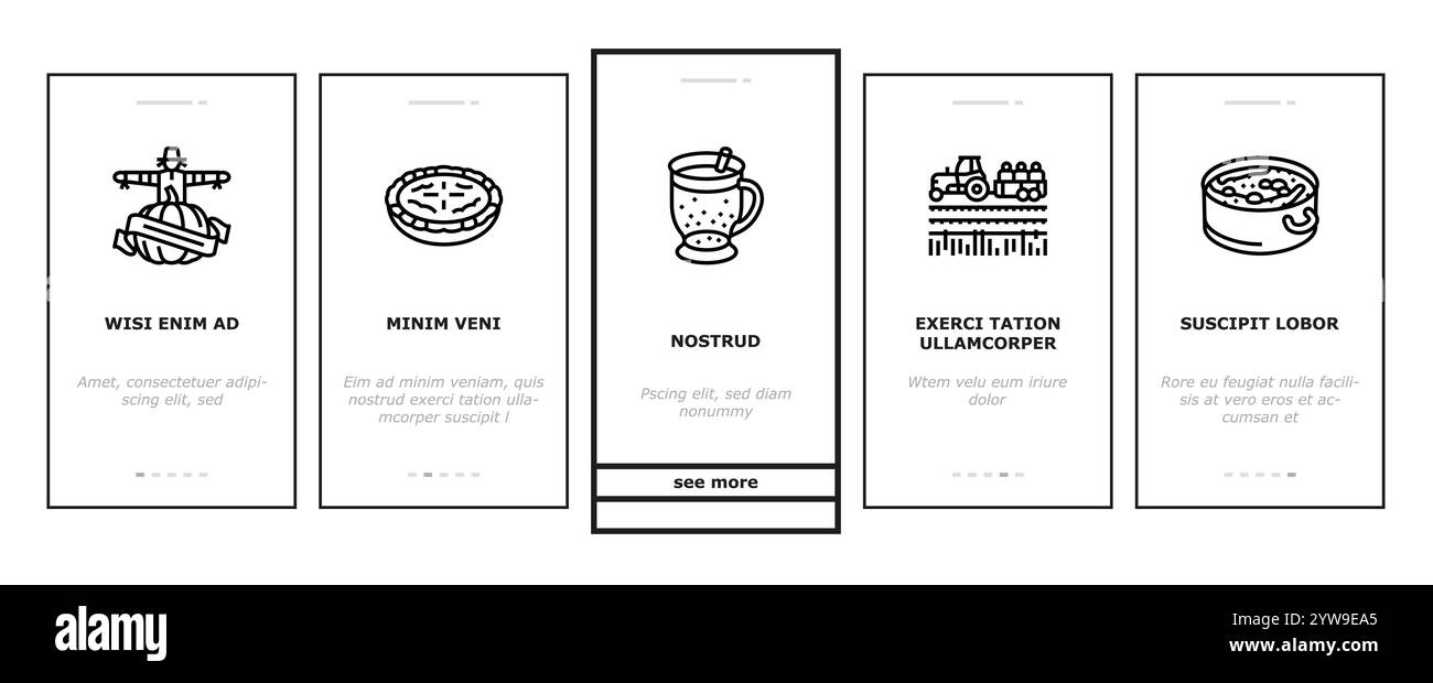 autunno passa il tempo a onboarding icone imposta vettore Illustrazione Vettoriale