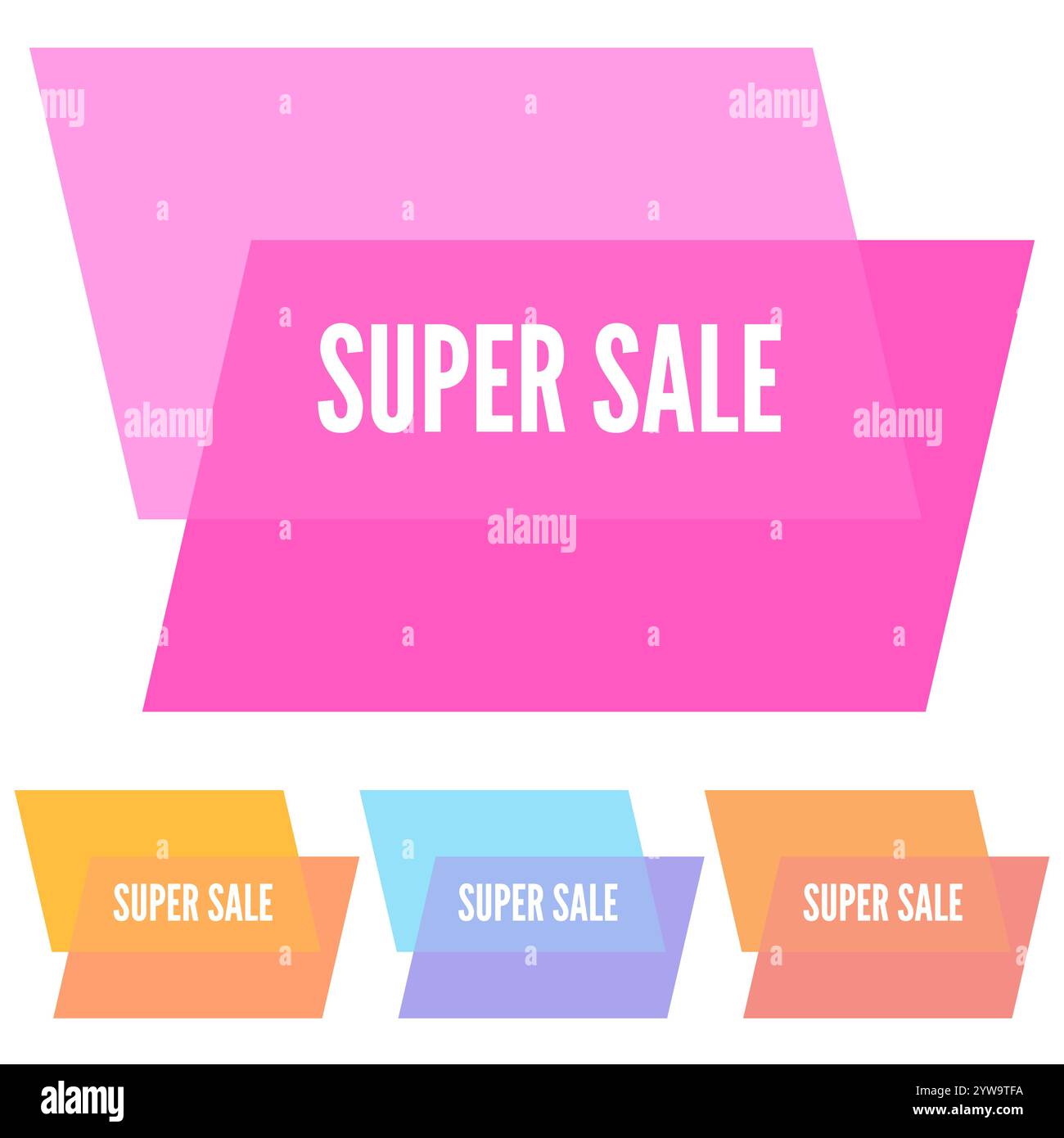 Set di quattro adesivi super promozionali con forme geometriche astratte e colorate. Illustrazione vettoriale Illustrazione Vettoriale