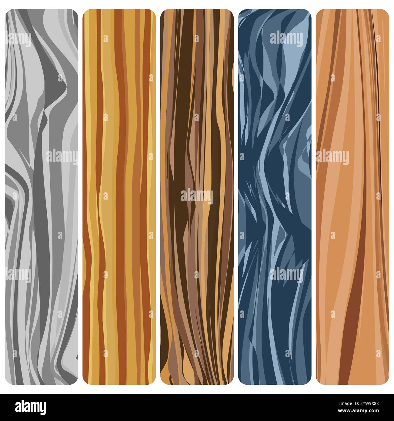 Cinque tavole di legno. Struttura in legno astratto vettoriale con design piatto. Illustrazione Vettoriale