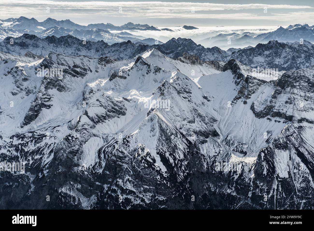 Vista aerea, vista dall'alto, Alpi vicino a Garmisch-Partenkirchen, alta Baviera, Baviera, Germania, Europa Foto Stock