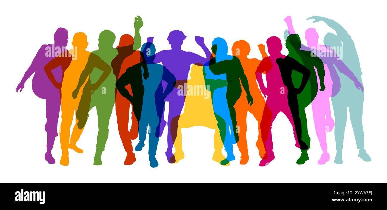 Sagome colorate di anziani attivi che fanno sport e ginnastica come concetto di salute Foto Stock