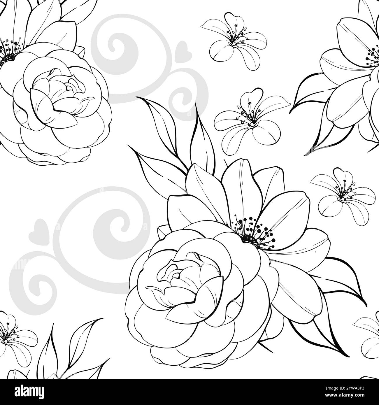 Bellissime rose e anemoni vintage, opere d'arte retrò. Motivo di peonie senza cuciture, sfondo. Romantico fiore primaverile per cartoline, matrimoni, saluti Illustrazione Vettoriale