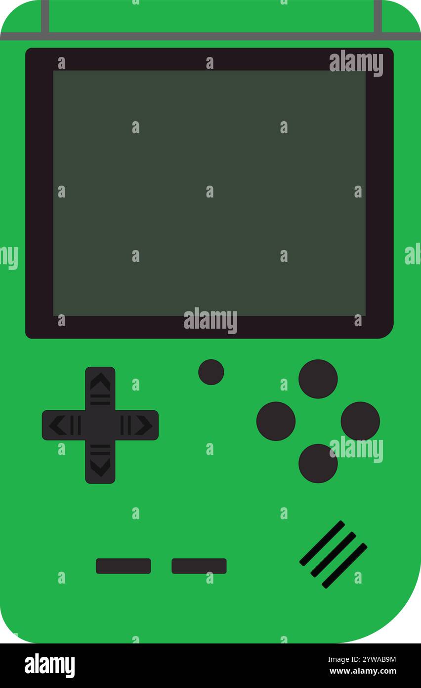 Verde portatile, videogiochi, console portatile per videogiochi, gadget per videogiochi Illustrazione Vettoriale