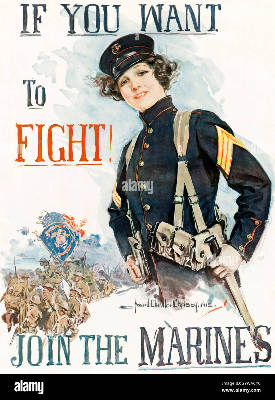 American, US, WW1, Recruitment poster: If you want to Fight!, join the Marines di Howard Chandler Christy, 1917-1919 Foto Stock