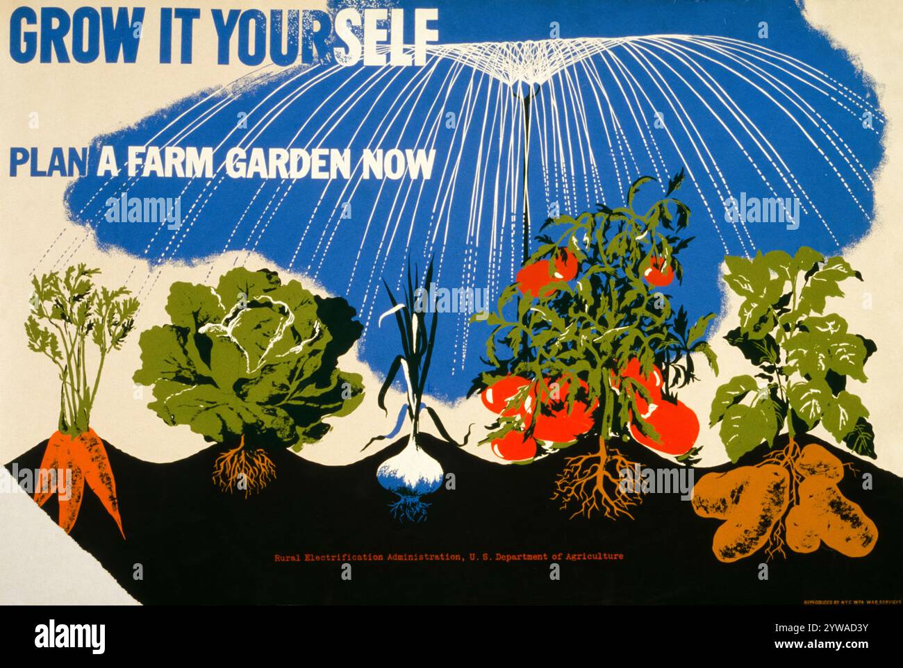 American, WW2, Food Production poster: Grow IT Yourself, Plan A Farm Garden Now di Herbert Bayer, 1941-1943 Foto Stock