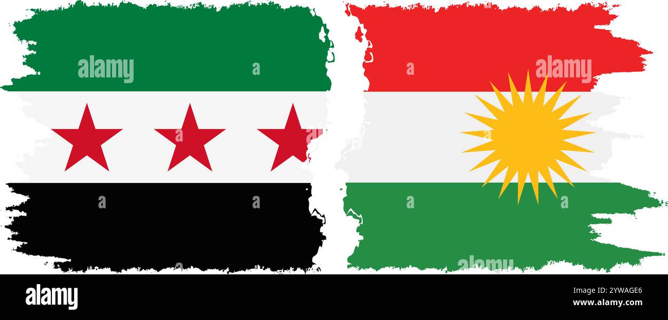 Kurdistan e Rivoluzione siriana grunge bandiere connessione, vettore Illustrazione Vettoriale