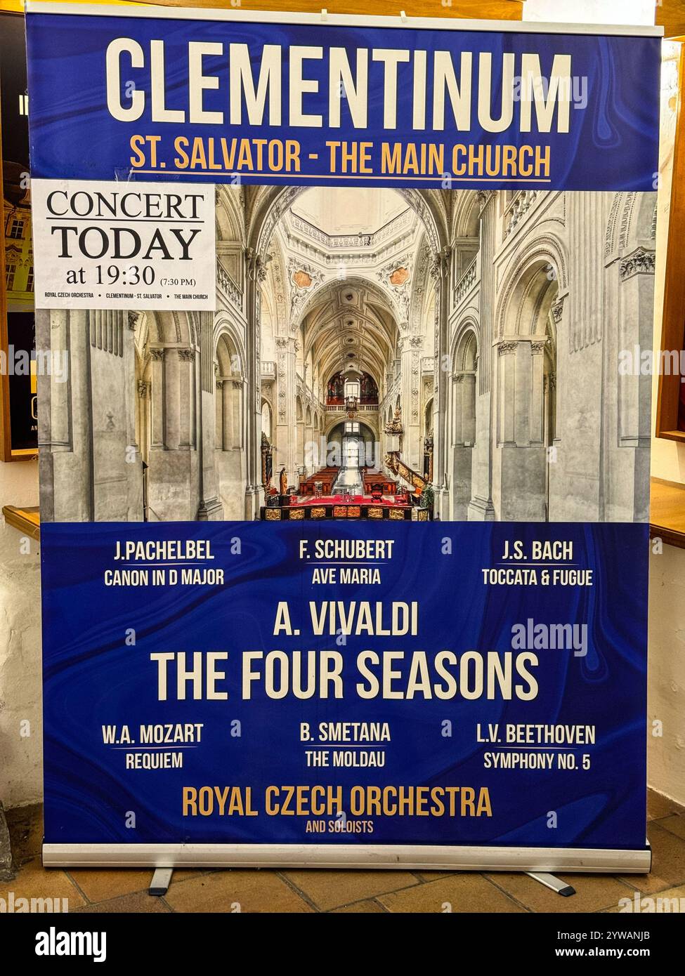 Poster tipico dei concerti, Praga, Repubblica Ceca, Cechia. Foto Stock