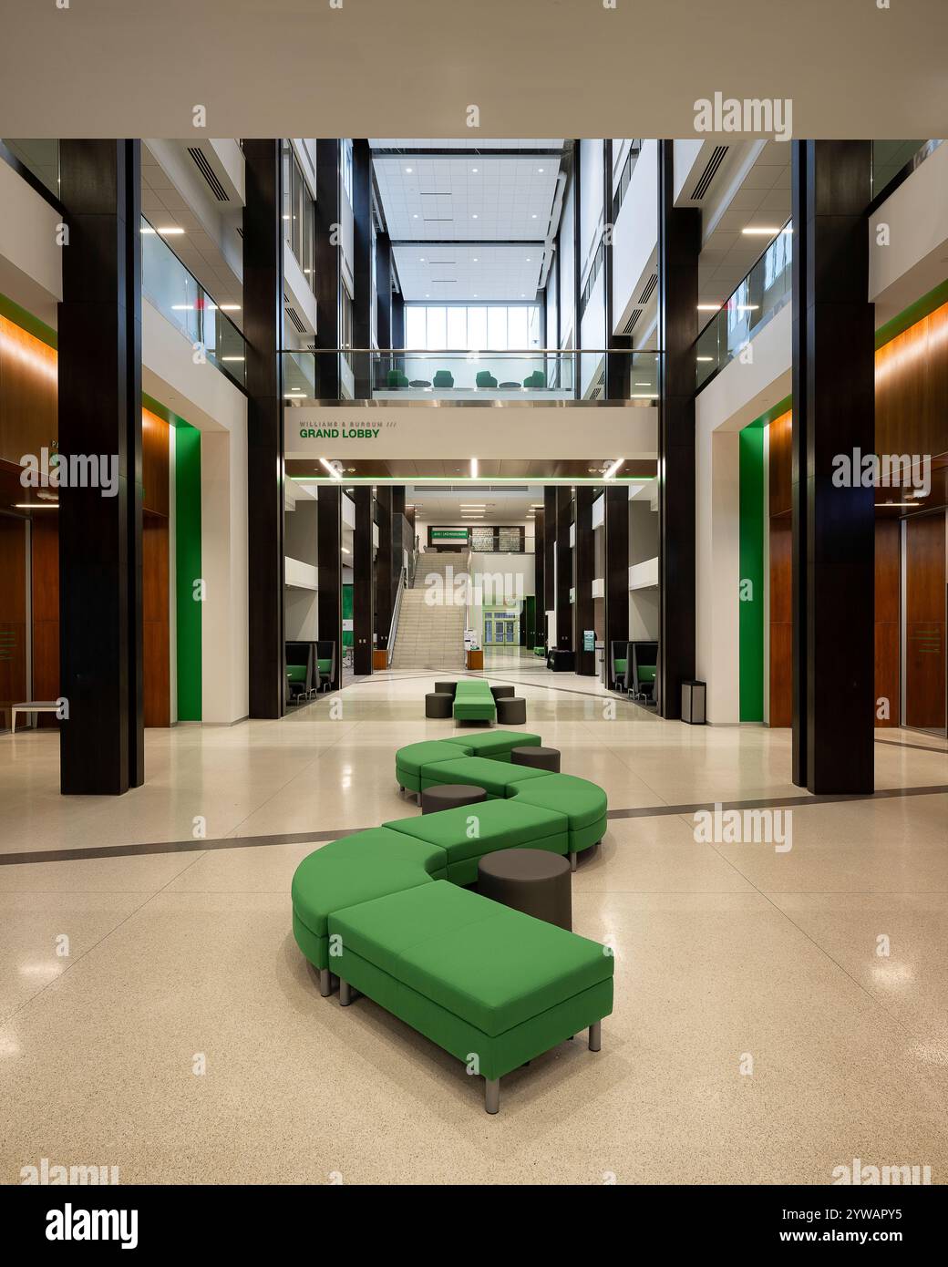 Interno del moderno edificio direzionale Nistler Hall nel campus della University of North Dakota a Grand Forks, North Dakota Foto Stock