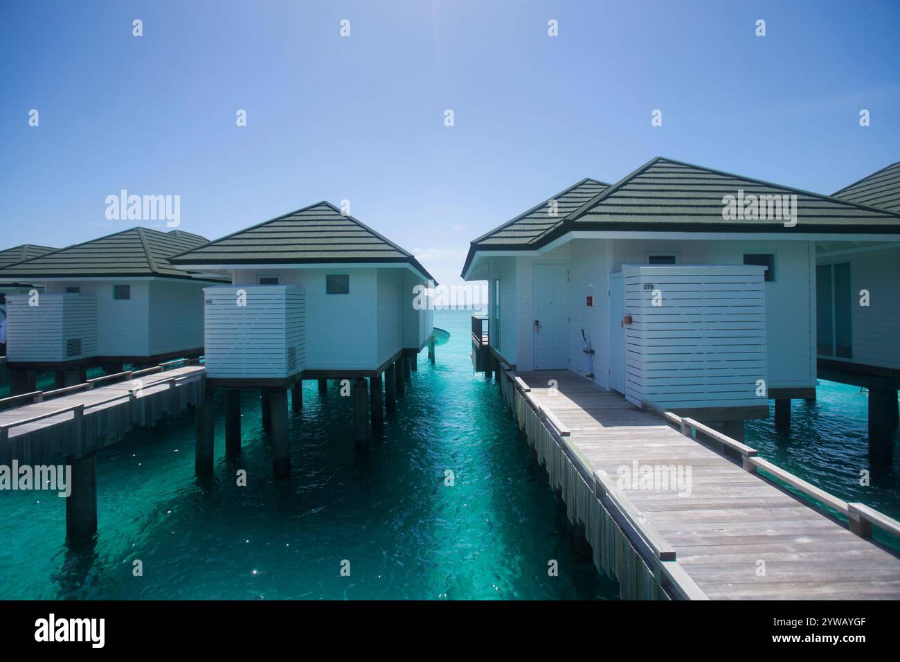 Ville sull'acqua a Siyam World, Maldive Foto Stock