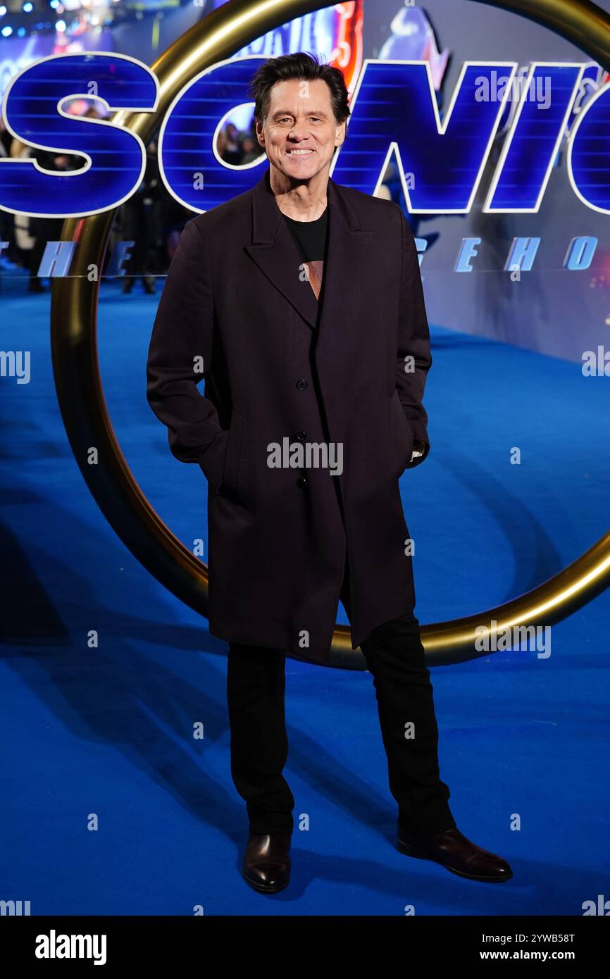 Jim Carrey partecipa alla prima di Sonic the Hedgehog 3, al Cineworld Leicester Square di Londra. Data foto: Martedì 10 dicembre 2024. Foto PA. Il credito fotografico dovrebbe essere: Ian West/PA Wire Foto Stock