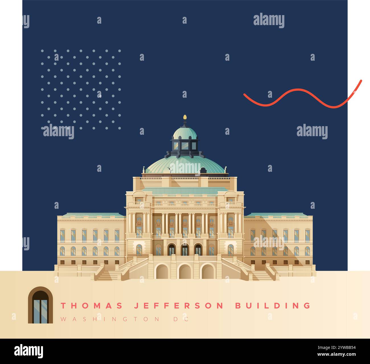 Thomas Jefferson Library of Congress Buildings - Washington DC , USA - Stock Illustration as EPS 10 file Illustrazione Vettoriale