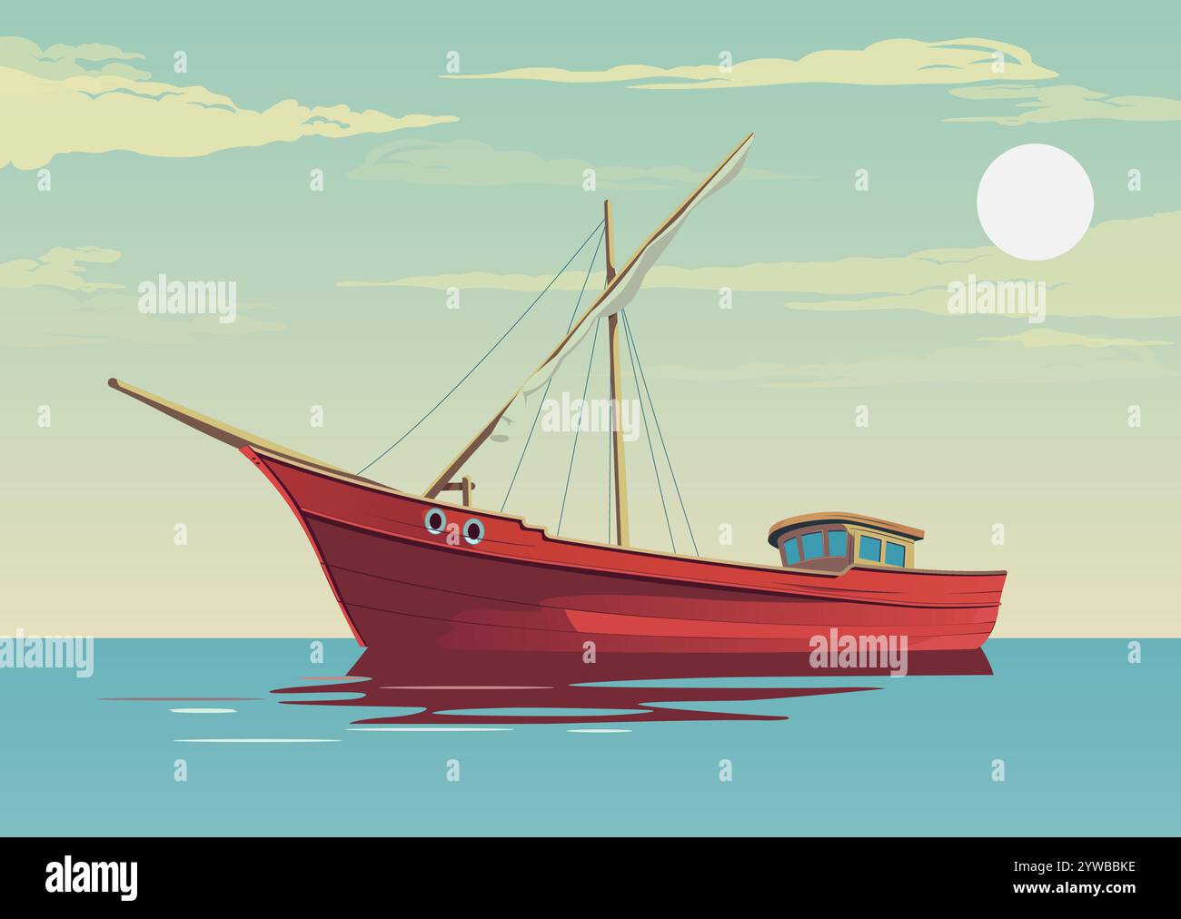 Barca a vela tradizionale in legno - Dhow Boat - illustrazione di magazzino come file EPS 10 Illustrazione Vettoriale