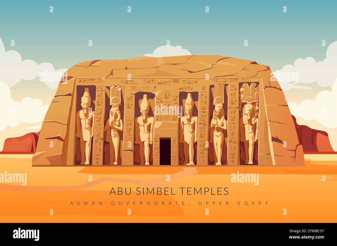 Abu Simbel, un sito storico con enormi templi scavati nella roccia - Egitto - Stock Illustration AS EPS 10 file Illustrazione Vettoriale