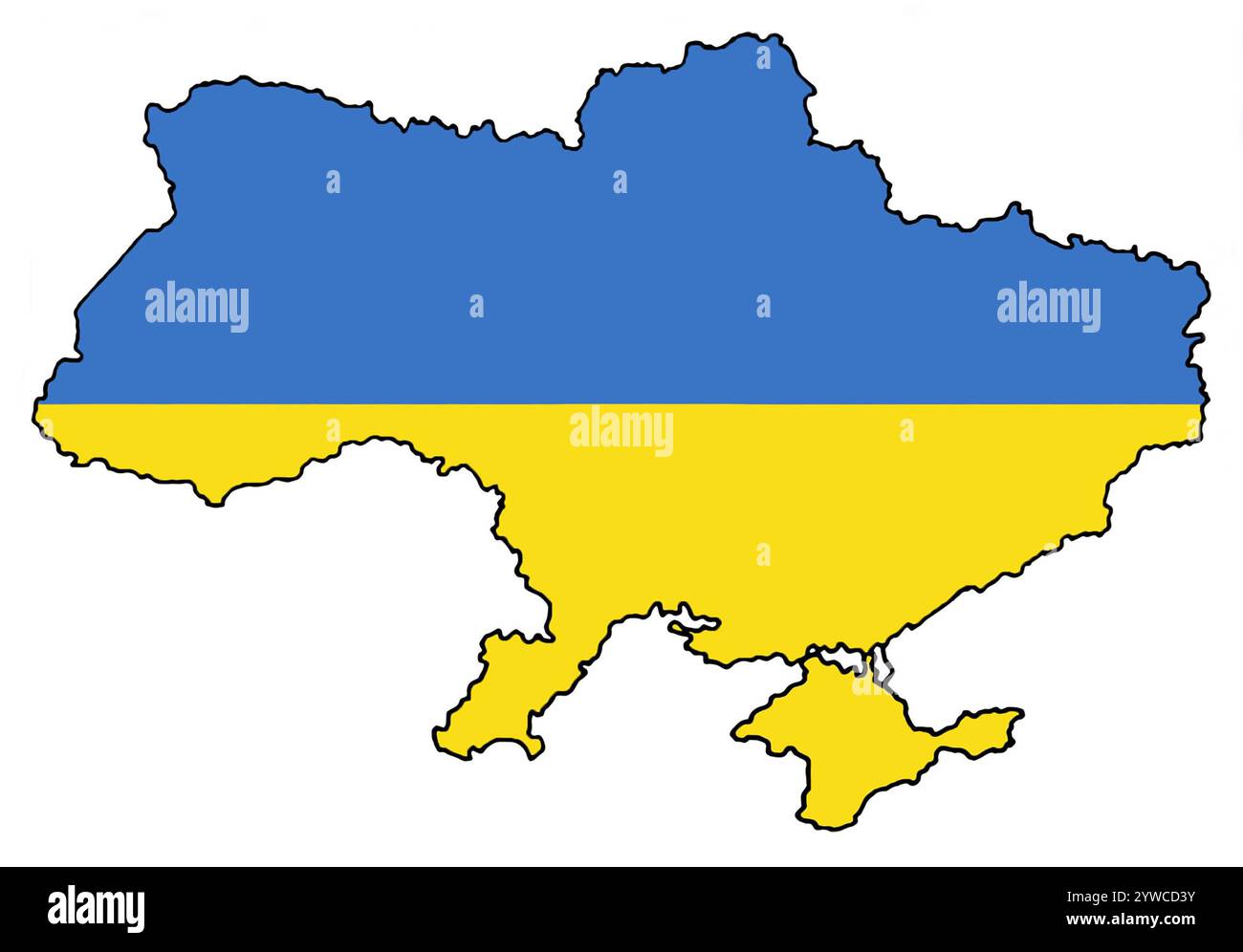 Profilo del paese dell'Ucraina con la bandiera inserita Foto Stock