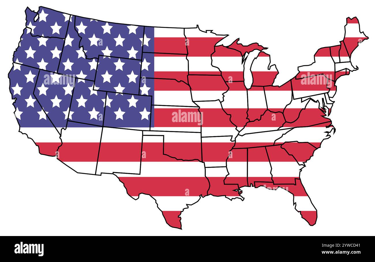 Contorno degli Stati Uniti con la bandiera inserita Foto Stock