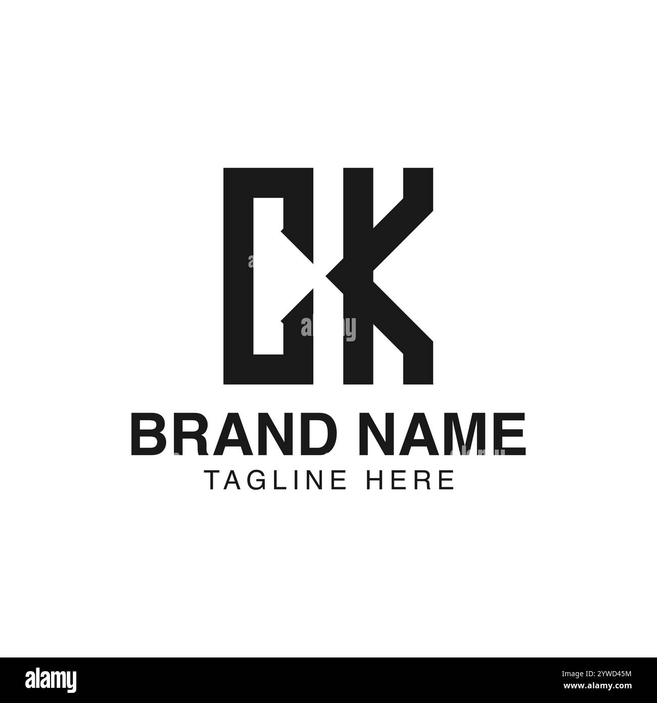 Logo monogramma, lettere iniziali C, K, CK o KC, colore nero su sfondo bianco Illustrazione Vettoriale